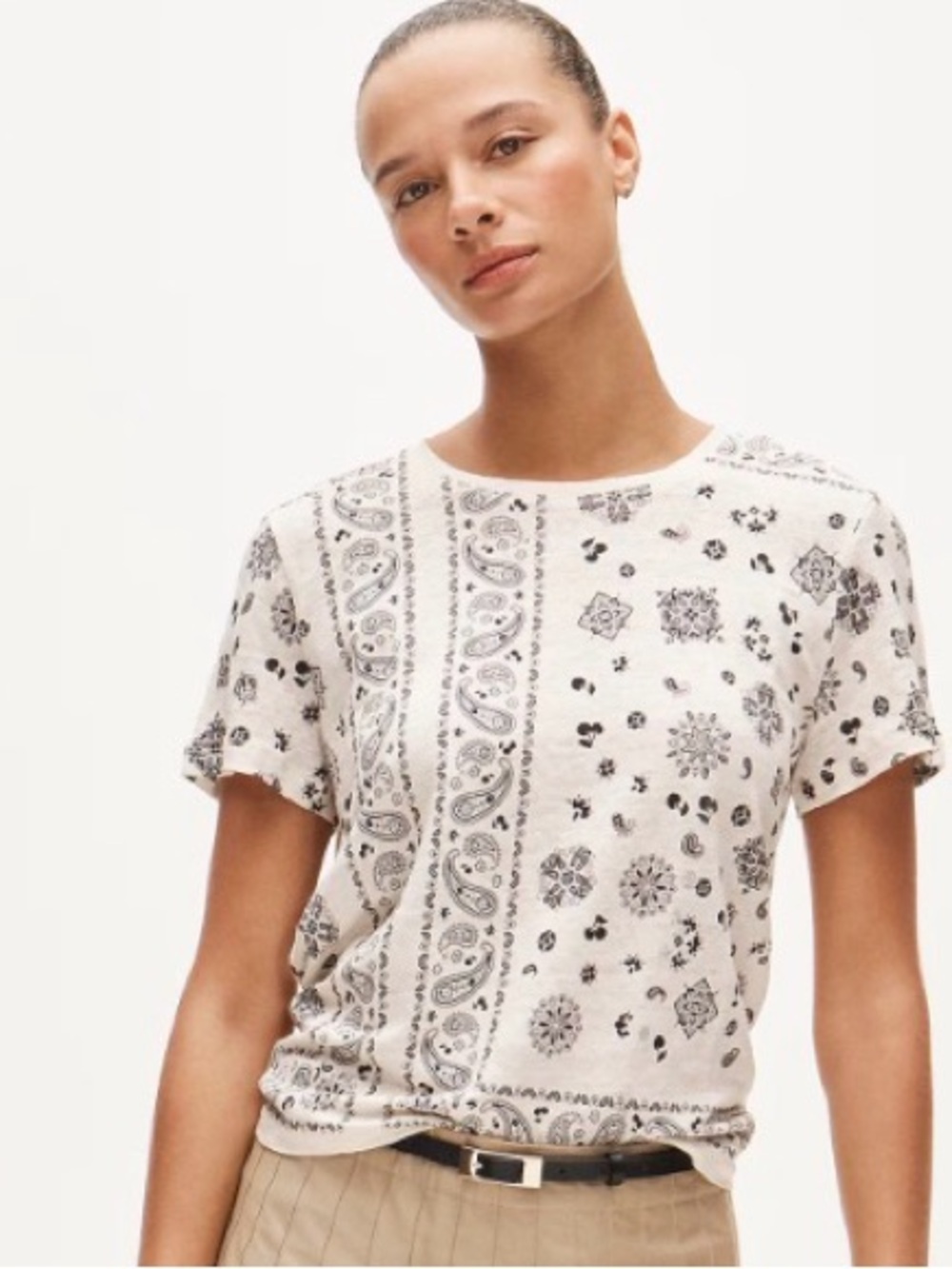 J. Crew New Relaxed Linen-T-Shirt in Bandana Print NWT